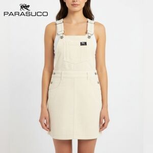 Parasuco Light Yellow Cream Corduroy Overall Dress Mini Skirt, S / XS / Sz 7